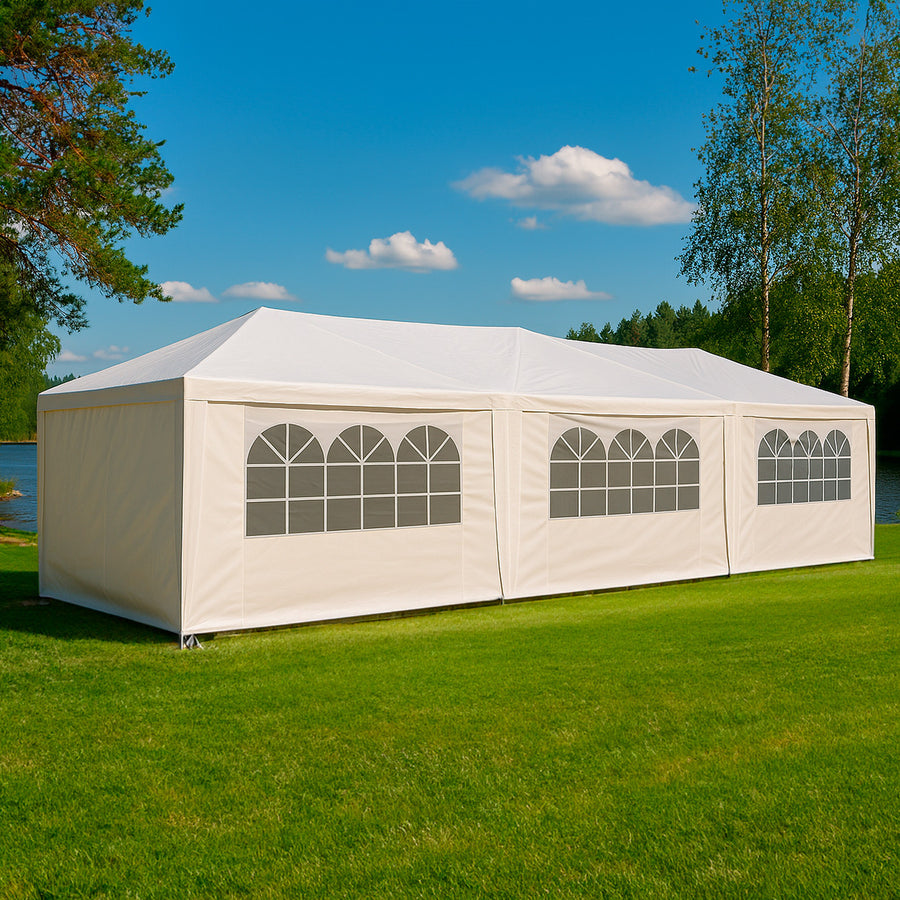 Festtält 3 x 9 m – avtagbara sidor, PE-tyg, dörr med dragkedja