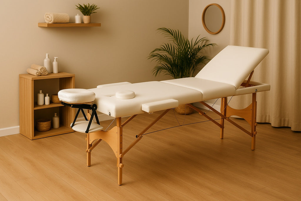 POHJOLAN URHEILUTARVIKE Taitettava Matkahierontapöytä 3V Puinen, 195x68cm, Valkoinen