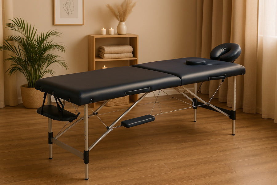 Massagebänk 185 x 60 cm – 2 zoner, aluminiumram, bärkraft 225 kg