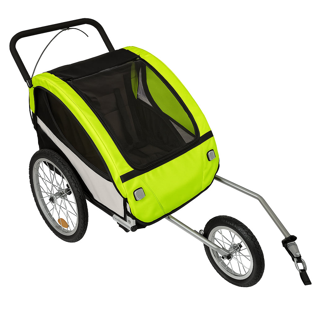 Pohjola Motors  Polkupyörän peräkärry 2-in-1 PACE Vihreä, 2 lapselle, Max. 40 kg