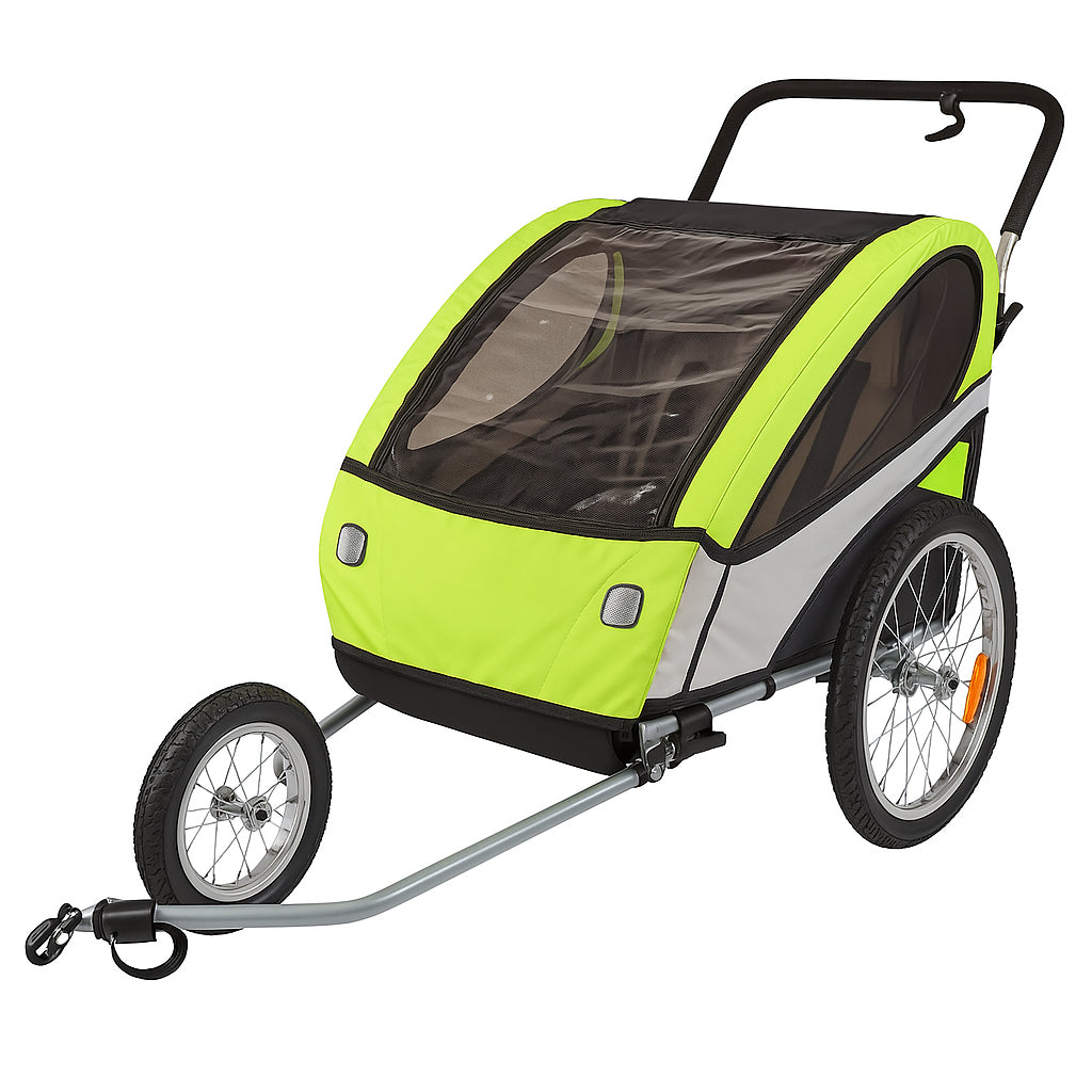 Pohjola Motors  Polkupyörän peräkärry 2-in-1 PACE Vihreä, 2 lapselle, Max. 40 kg