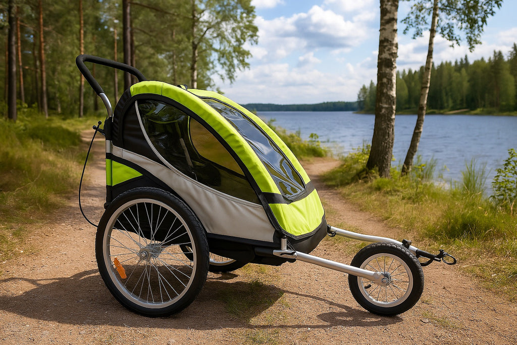 Pohjola Motors  Polkupyörän peräkärry 2-in-1 PACE Vihreä, 2 lapselle, Max. 40 kg