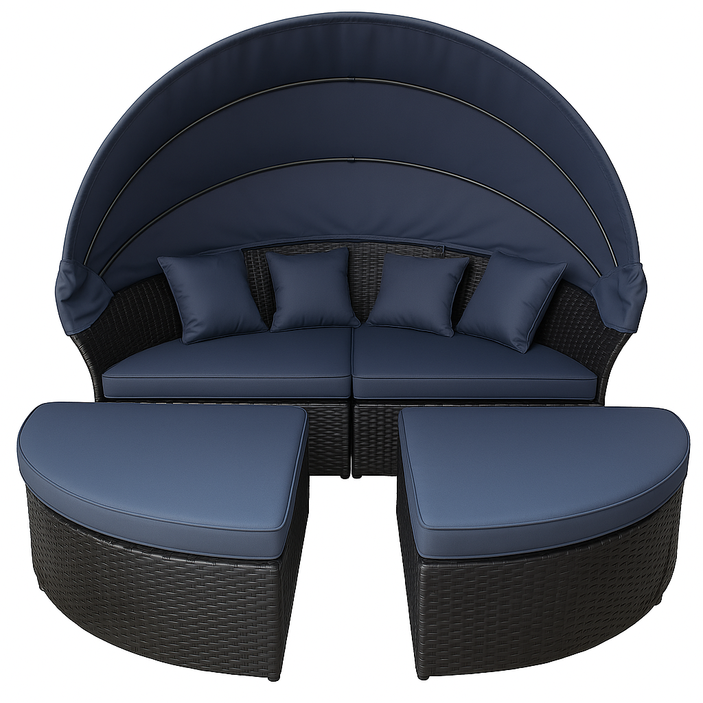 Solstol 200 cm – 3-delad, polyrotting, 8 cm stoppning, svart/grå