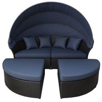 Solstol 200 cm – 3-delad, polyrotting, 8 cm stoppning, svart/grå
