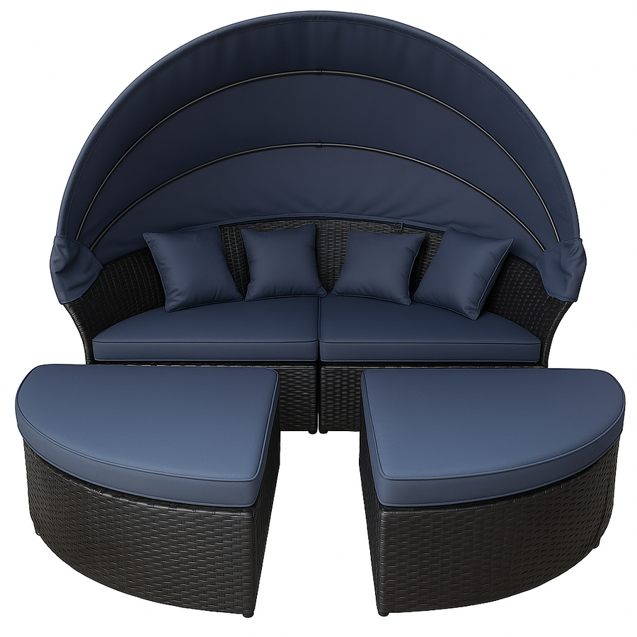 Solstol 200 cm – 3-delad, polyrotting, 8 cm stoppning, svart/grå