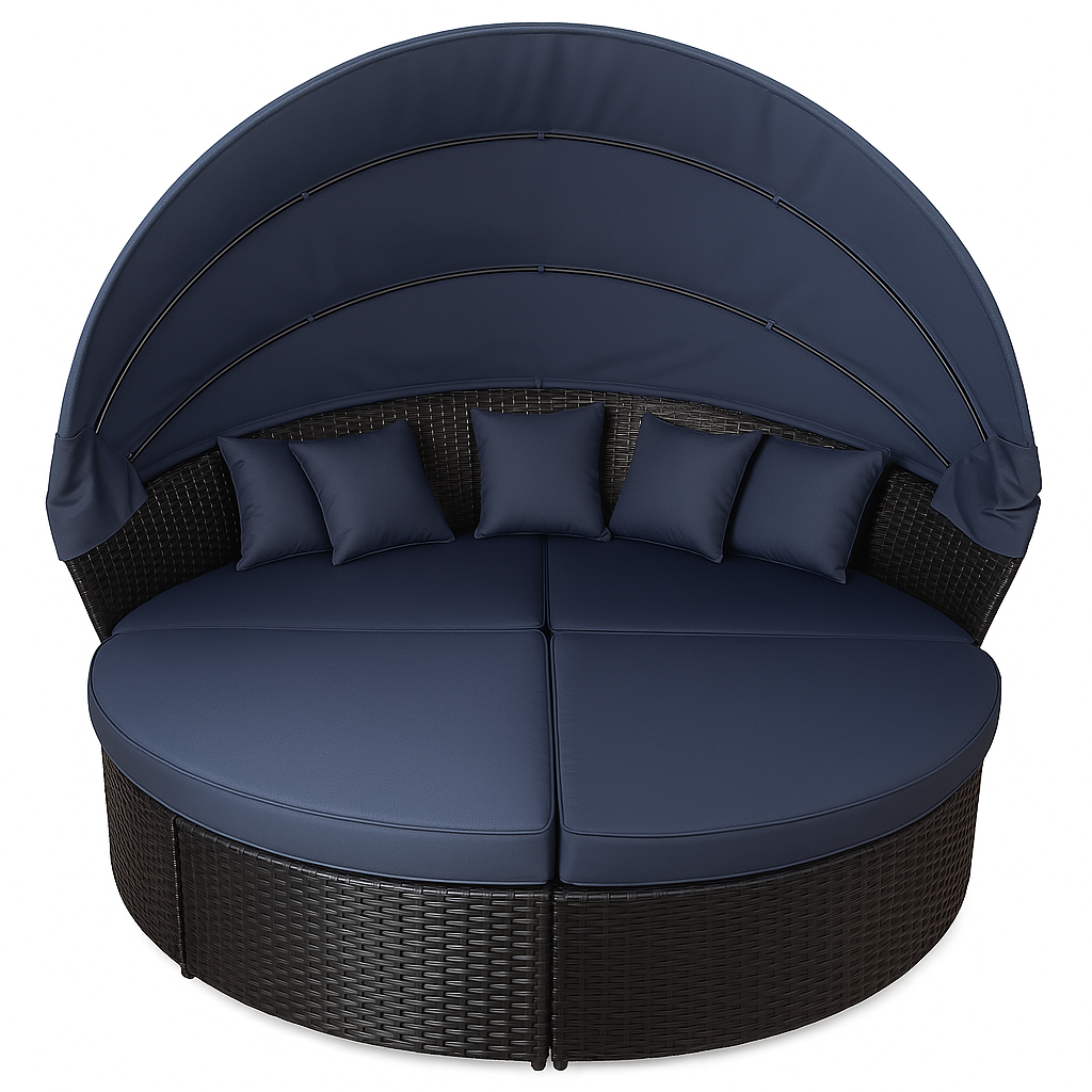 Solstol 200 cm – 3-delad, polyrotting, 8 cm stoppning, svart/grå