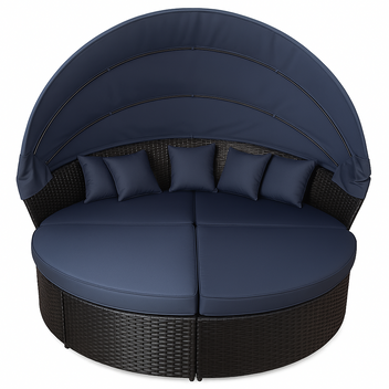 Solstol 200 cm – 3-delad, polyrotting, 8 cm stoppning, svart/grå