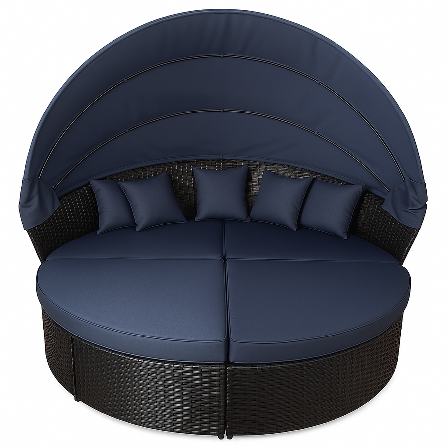 Solstol 200 cm – 3-delad, polyrotting, 8 cm stoppning, svart/grå