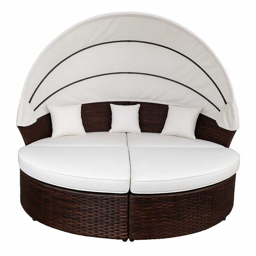 Solstol 200 cm – 3-delad, polyrotting, 8 cm stoppning, brun/beige