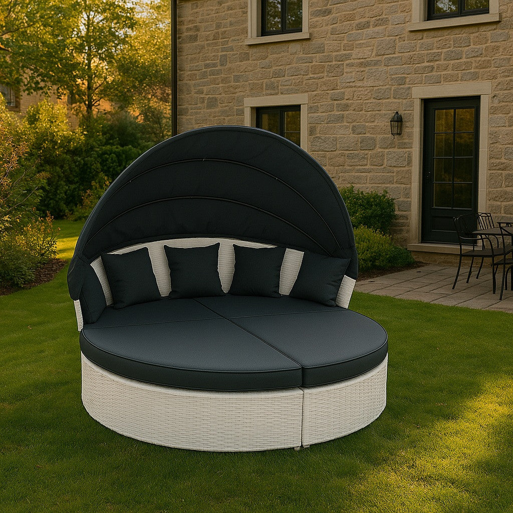 POHJOLA GARDEN Polyrottinki Aurinkovuode / Aurinkosänky 200 cm, Valkoinen / harmaa