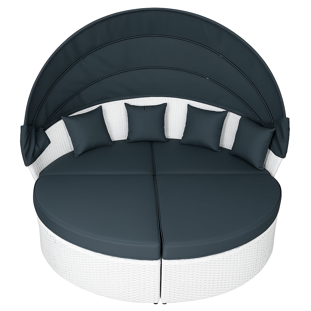 POHJOLA GARDEN Polyrottinki Aurinkovuode / Aurinkosänky 200 cm, Valkoinen / harmaa