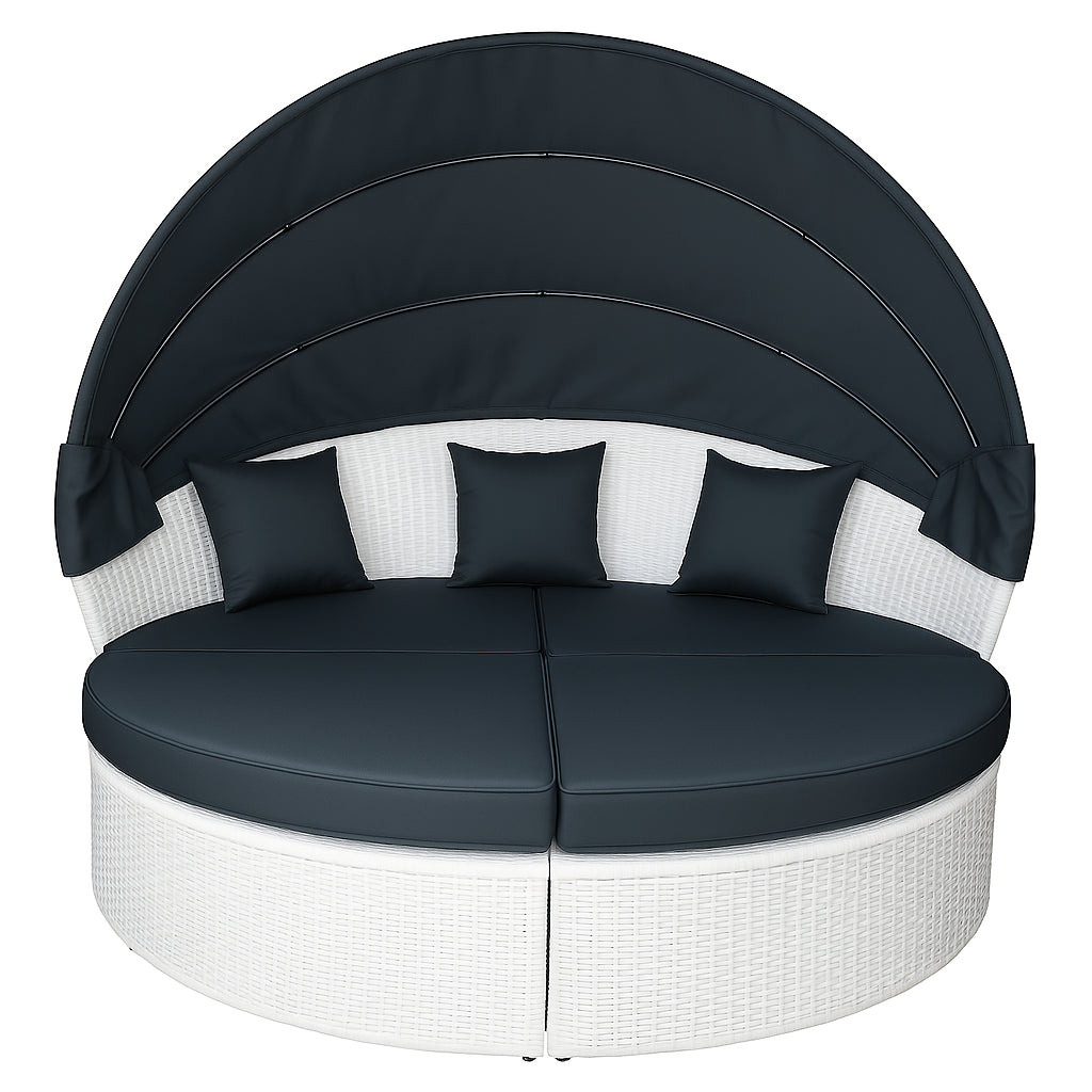 POHJOLA GARDEN Polyrottinki Aurinkovuode / Aurinkosänky 200 cm, Valkoinen / harmaa