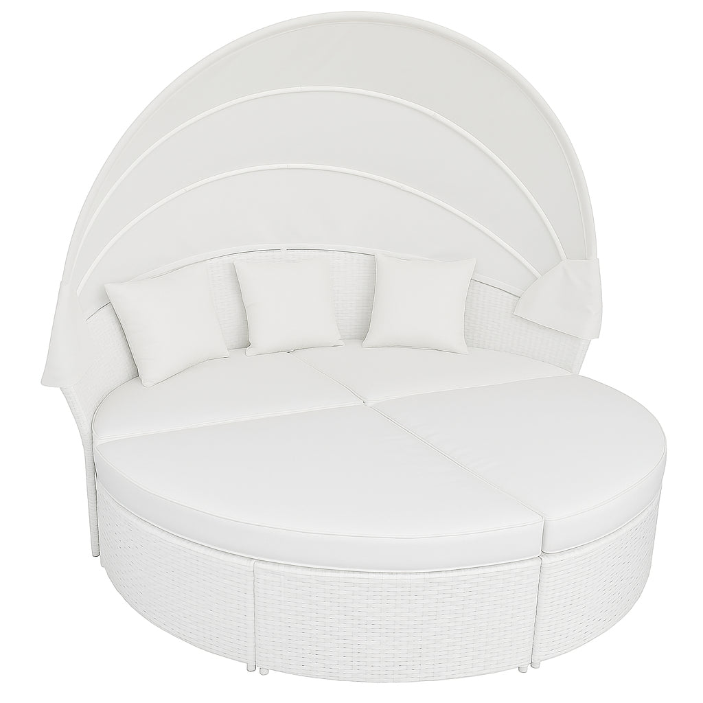 POHJOLA GARDEN Polyrottinki Aurinkovuode / Aurinkosänky 200 cm, Valkoinen / beige