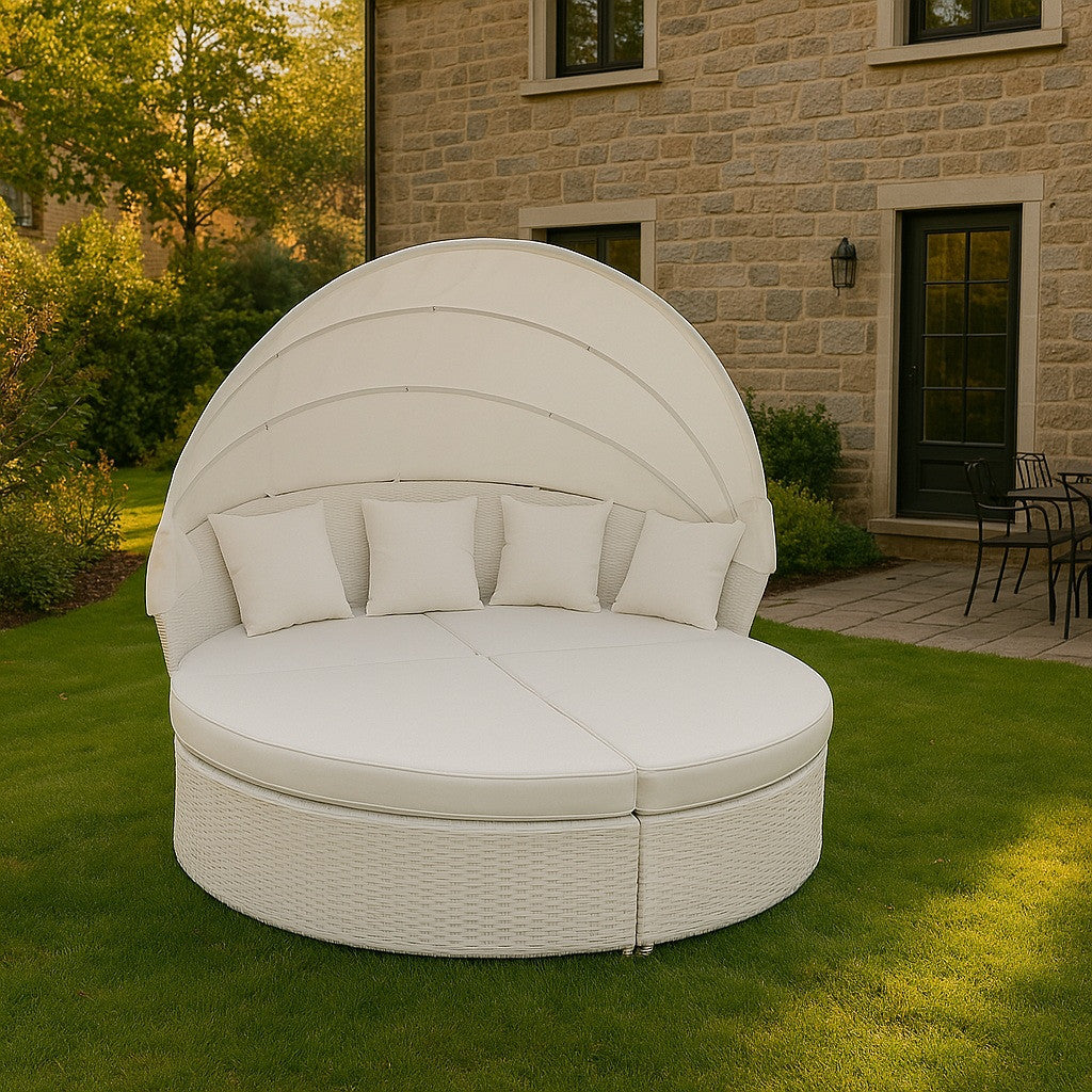 POHJOLA GARDEN Polyrottinki Aurinkovuode / Aurinkosänky 200 cm, Valkoinen / beige