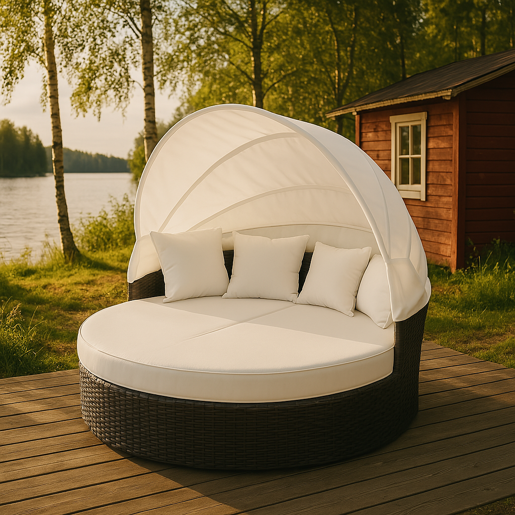 Polyrottinki aurinkovuode 165 cm – 10 cm pehmuste, teräsrunko, musta/beige