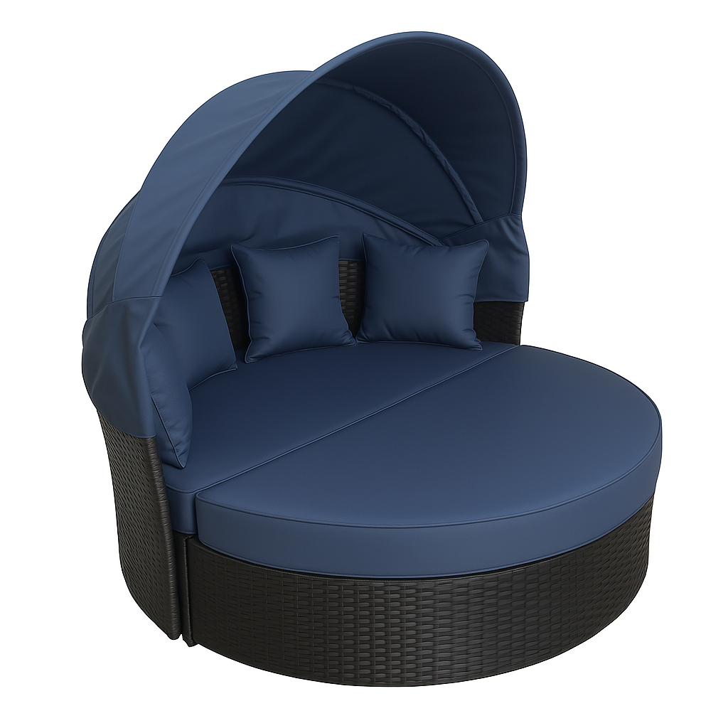 Polyrottinki solstol 165 cm – 10 cm stoppning, stålram, svart/grå