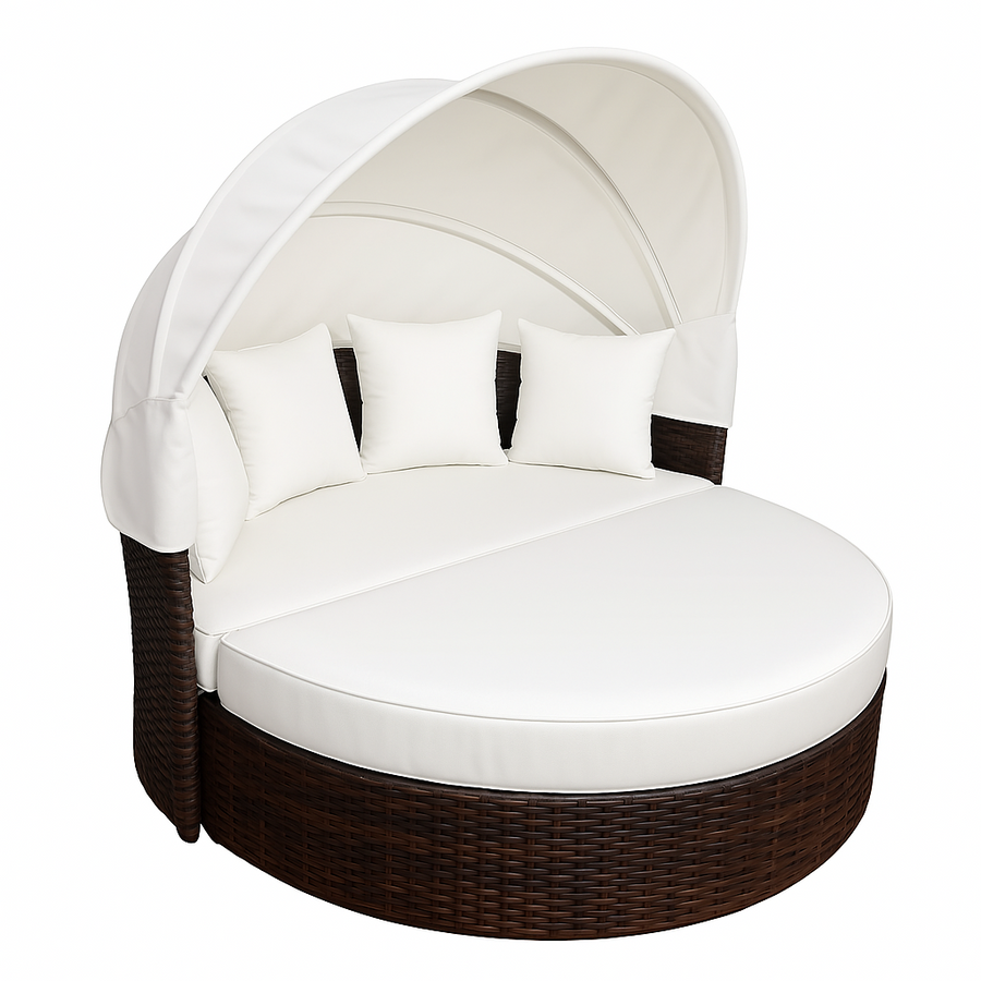 Polyrottinki aurinkovuode 165 cm – 10 cm pehmuste, teräsrunko, ruskea/beige