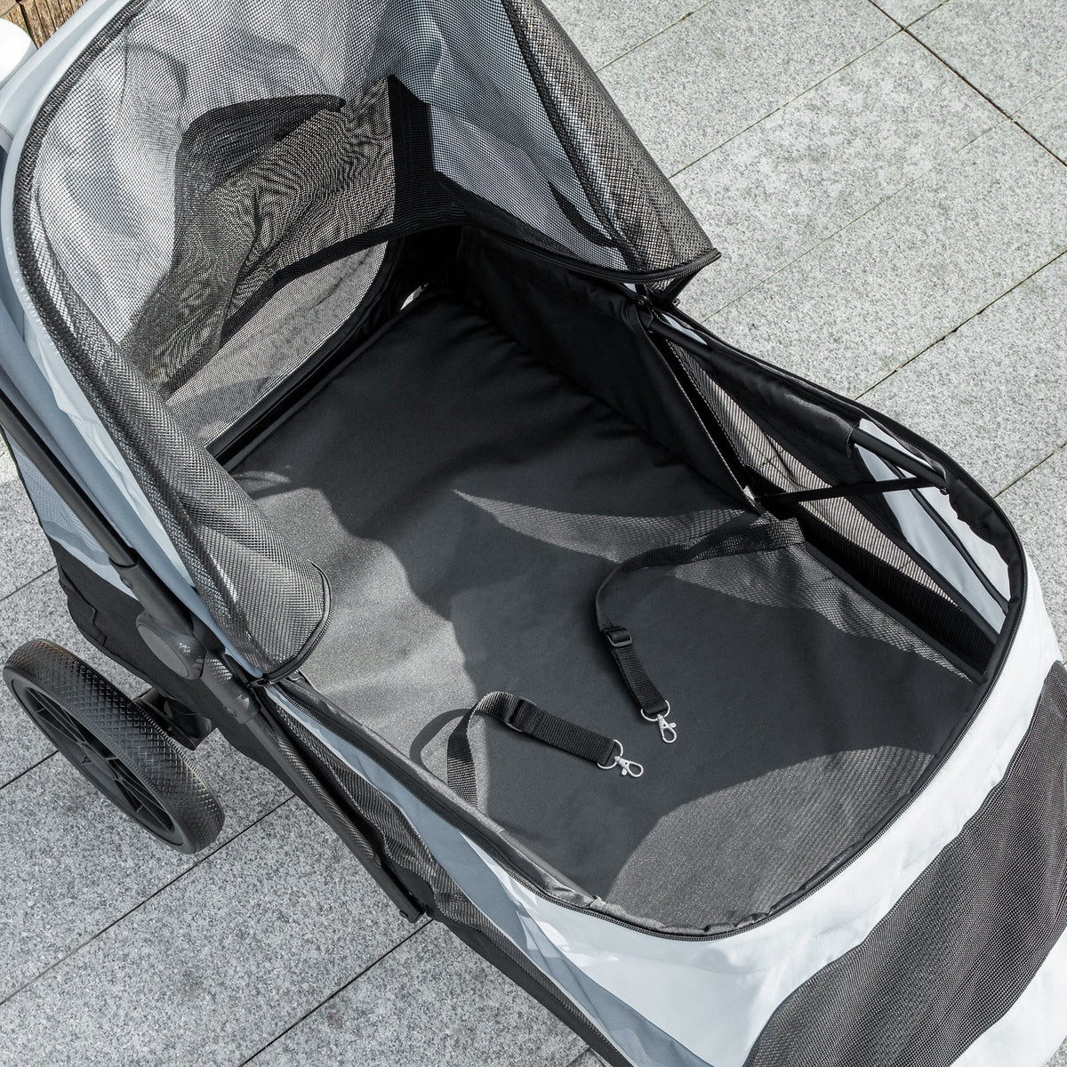 Hundvagnar för stora hundar 30 kg – hopfällbar hundvagn med stötdämpning och nätfönster, vit