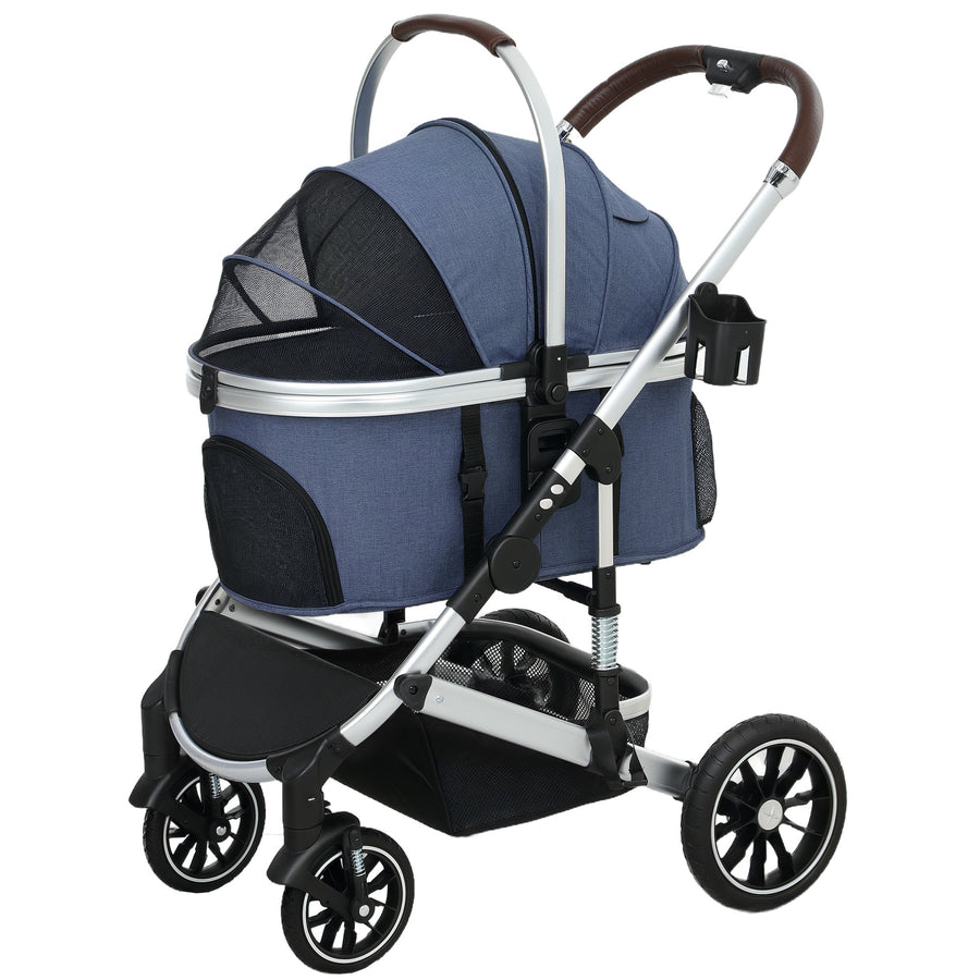3-in-1 lemmikkirattaat pienille eläimille – taitettava alumiinirunko, max 10 kg, sininen