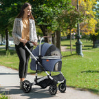 3-in-1 lemmikkirattaat pienille eläimille – taitettava alumiinirunko, max 10 kg, sininen