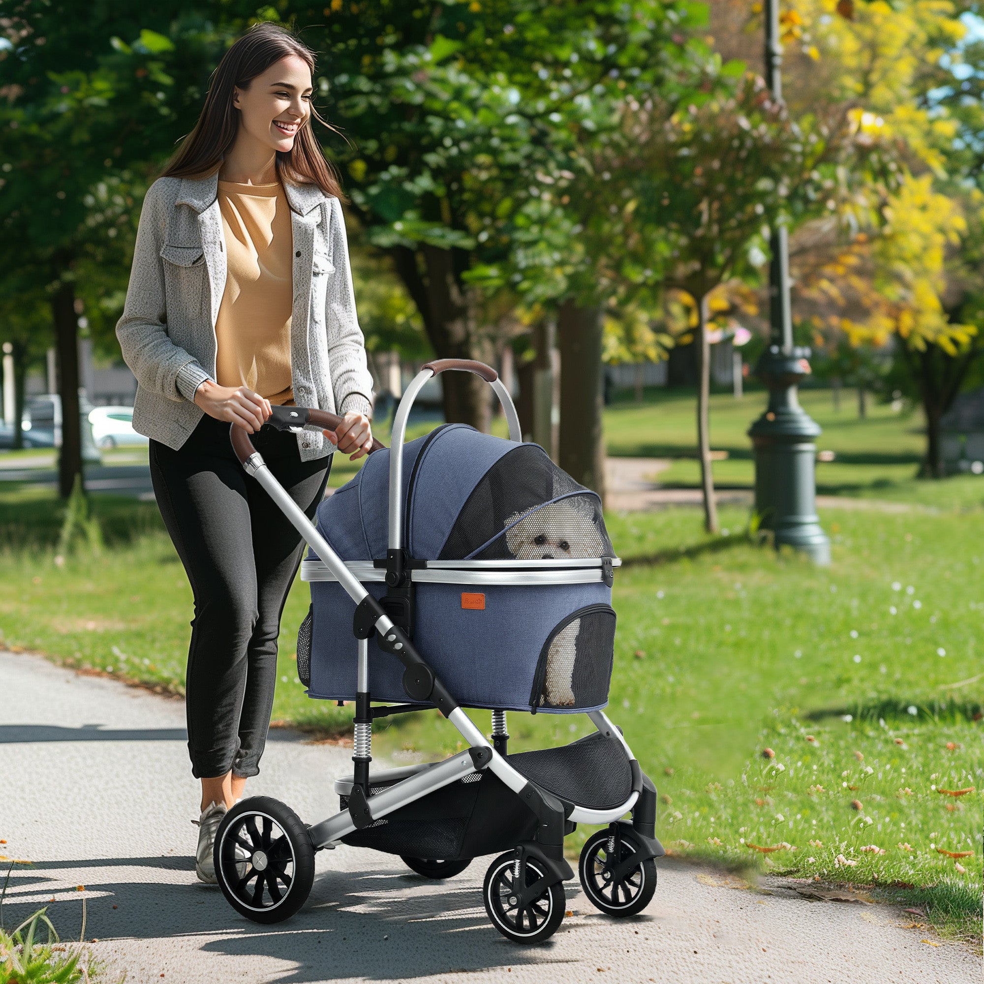 3-in-1 lemmikkirattaat pienille eläimille – taitettava alumiinirunko, max 10 kg, sininen