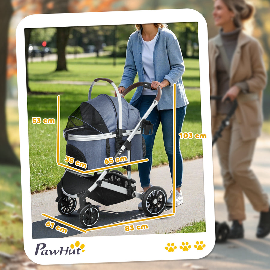 3-in-1 lemmikkirattaat pienille eläimille – taitettava alumiinirunko, max 10 kg, sininen