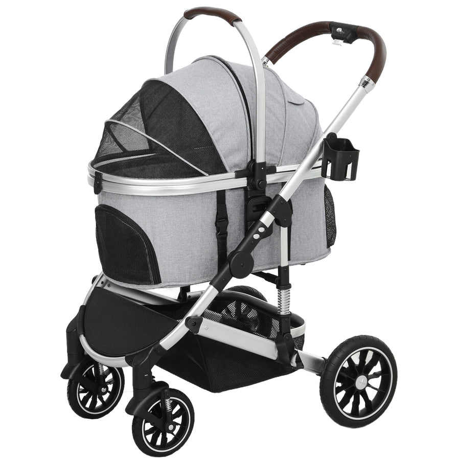 3-in-1 lemmikkirattaat pienille eläimille – taitettava alumiinirunko, max 10 kg, harmaa
