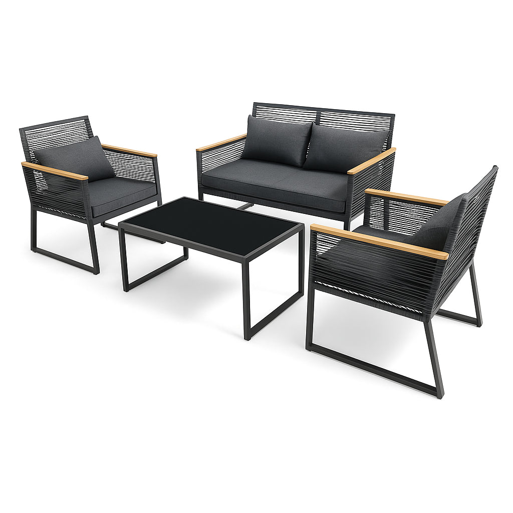 OUTLET! Ulkosohvaryhmä, puutarhasohva + puutarhapöytä, musta Joel - asiakaspalautus, B-laatu. Lue tuotekuvaus!