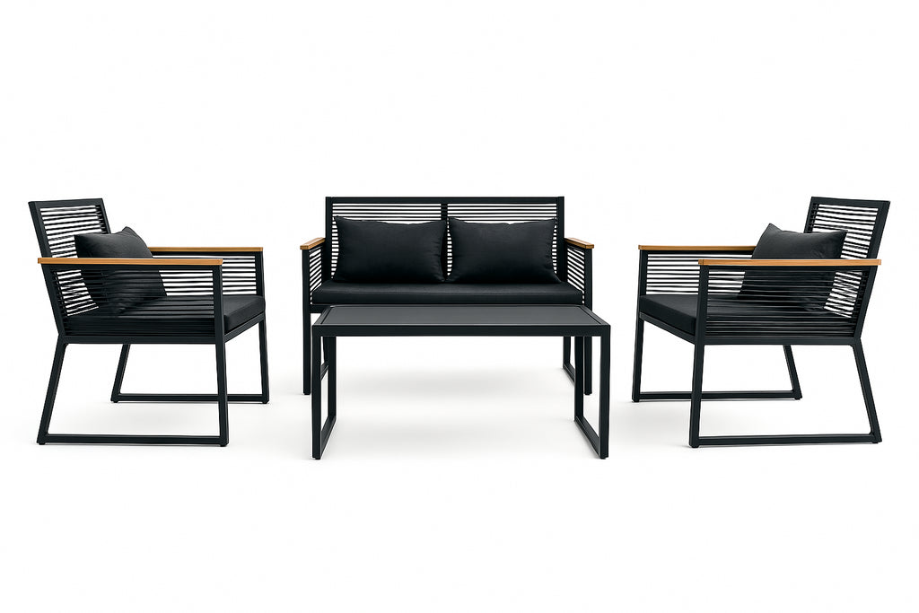 OUTLET! Ulkosohvaryhmä, puutarhasohva + puutarhapöytä, musta Joel - asiakaspalautus, B-laatu. Lue tuotekuvaus!
