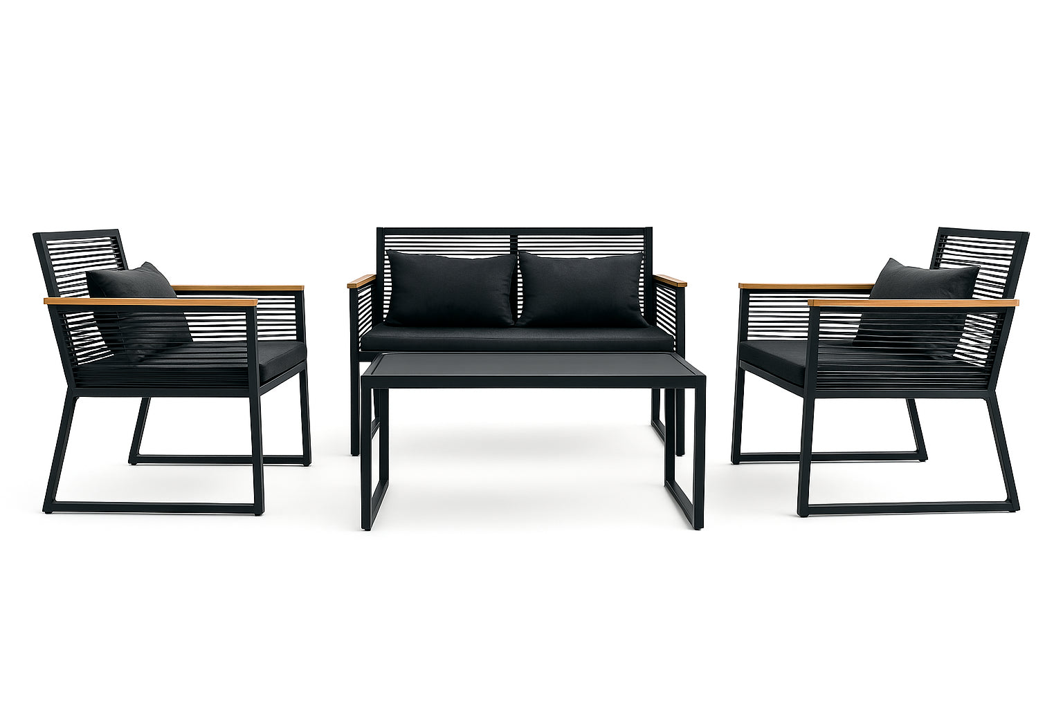 OUTLET! Ulkosohvaryhmä, puutarhasohva + puutarhapöytä, musta Joel - asiakaspalautus, B-laatu. Lue tuotekuvaus!