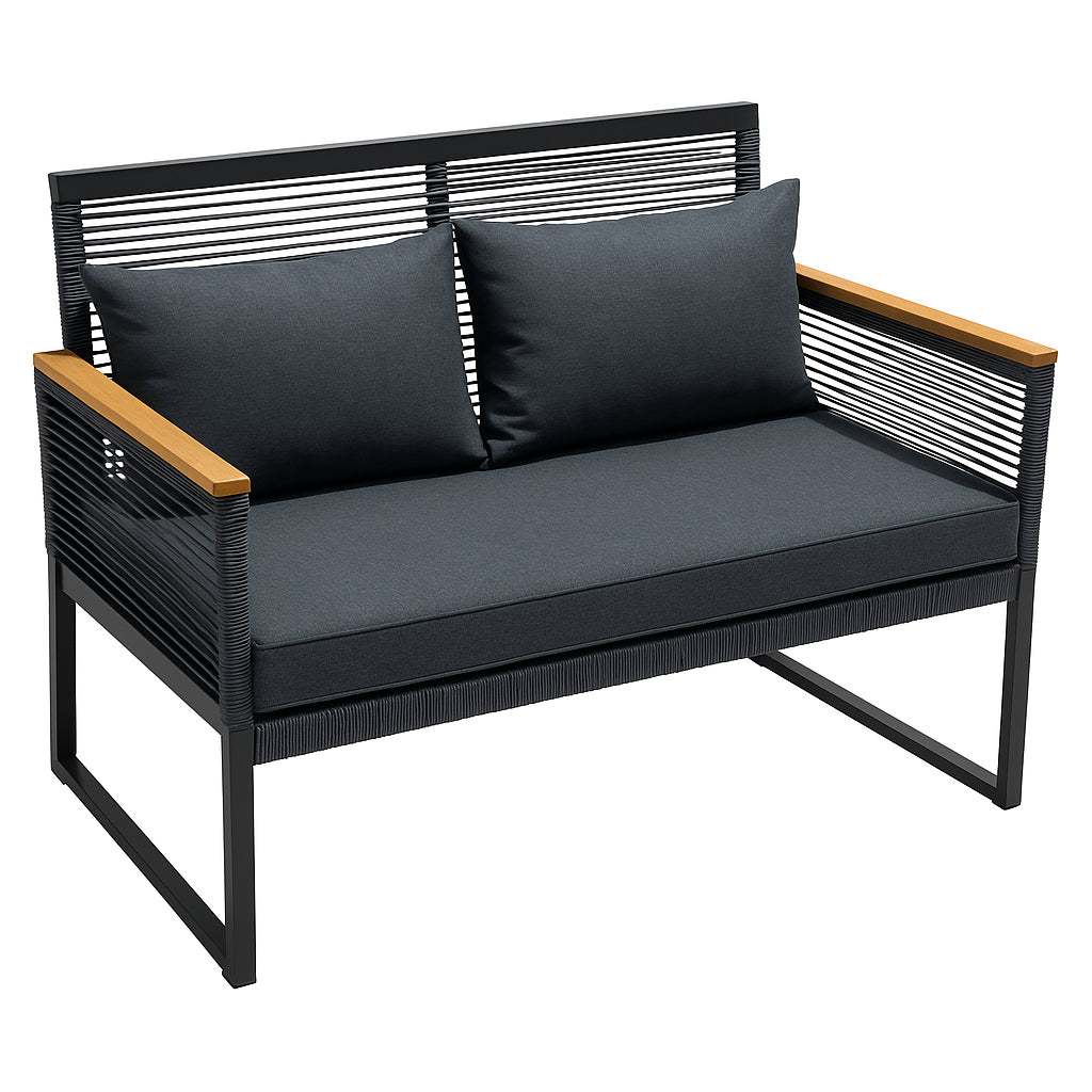 OUTLET! Ulkosohvaryhmä, puutarhasohva + puutarhapöytä, musta Joel - asiakaspalautus, B-laatu. Lue tuotekuvaus!