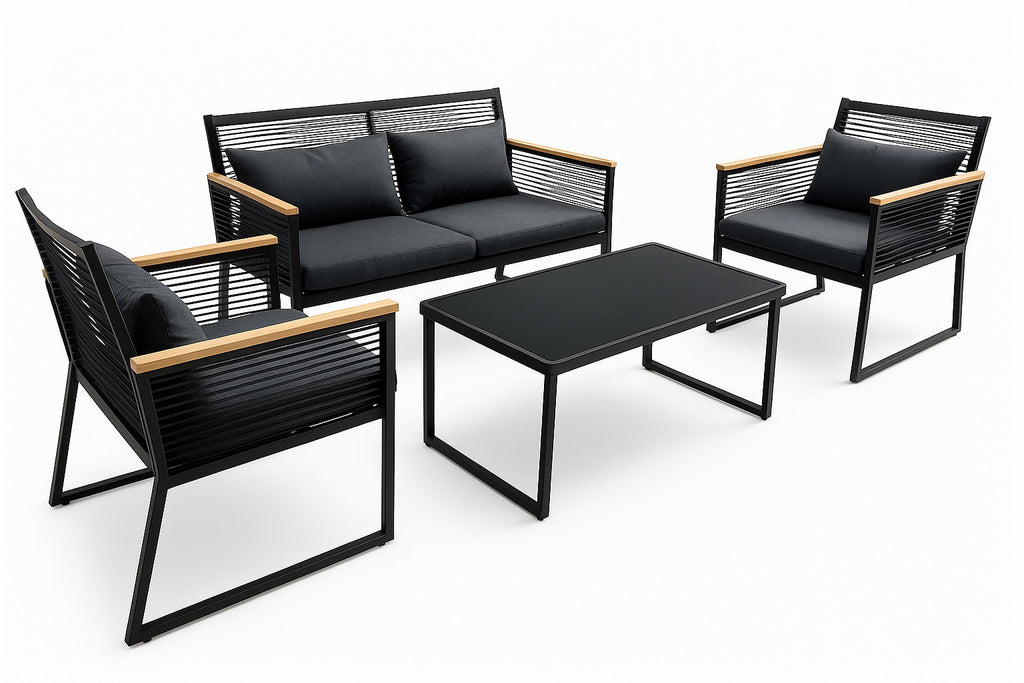 OUTLET! Ulkosohvaryhmä, puutarhasohva + puutarhapöytä, musta Joel - asiakaspalautus, B-laatu. Lue tuotekuvaus!