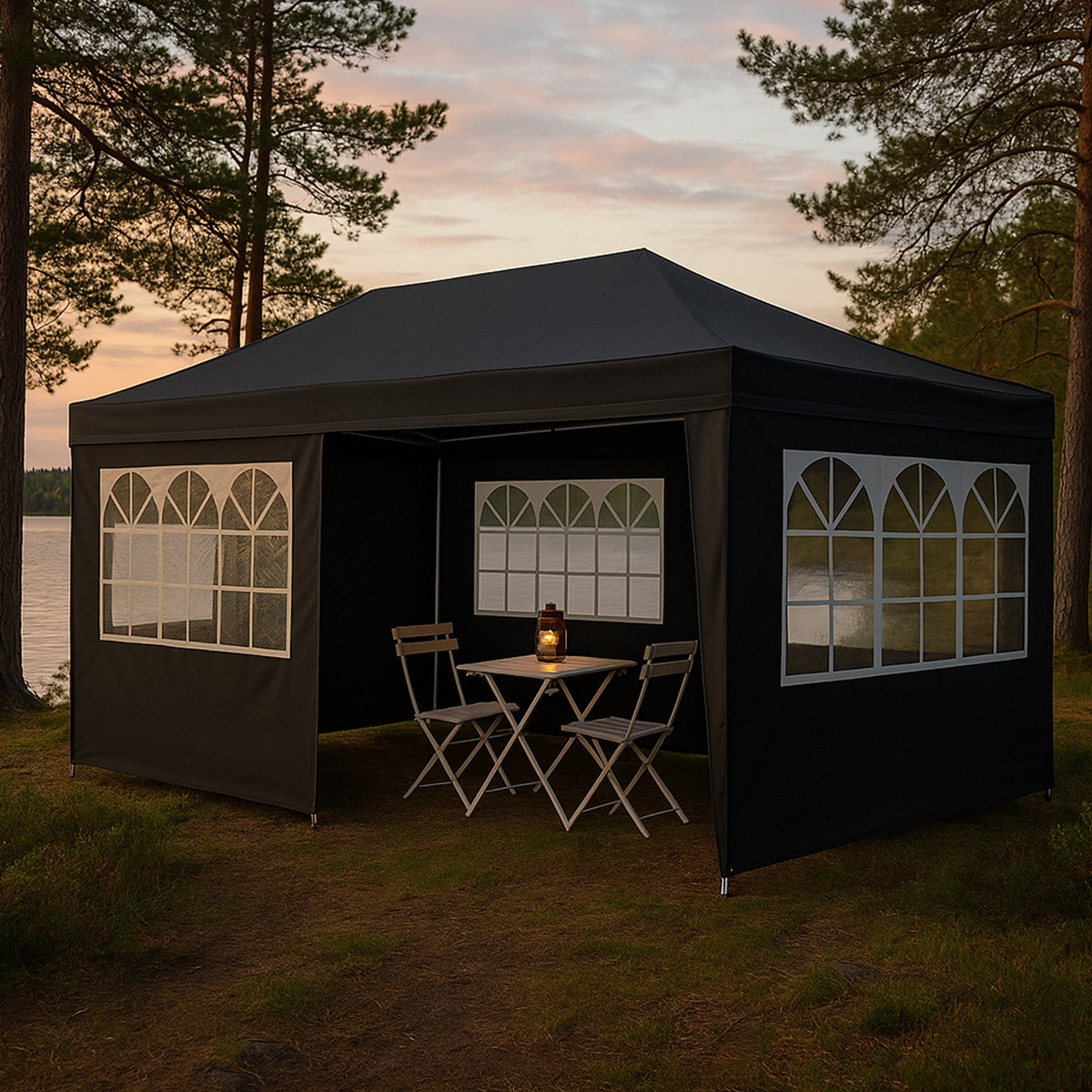 Festtält 3 x 6 m – avtagbara sidor, PE-tyg, stålram, grå