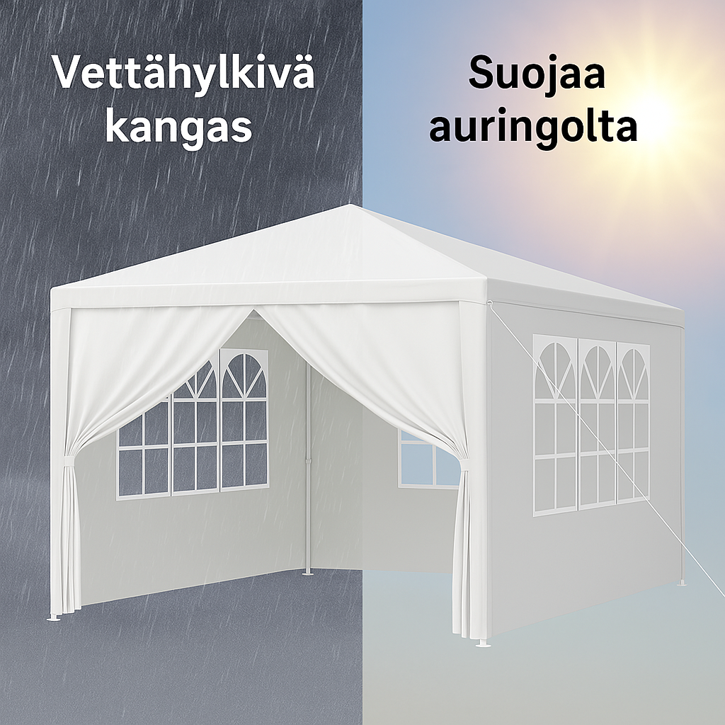 Festtält 3 x 6 m – avtagbara sidor, PE-tyg, stålram, grå