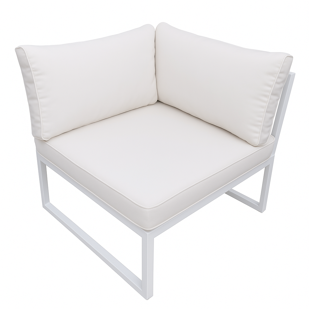 Ulkosohvan kulmaistuin 75 x 75 cm – 10 cm pehmuste, alumiinirunko, valkoinen/vaalea beige