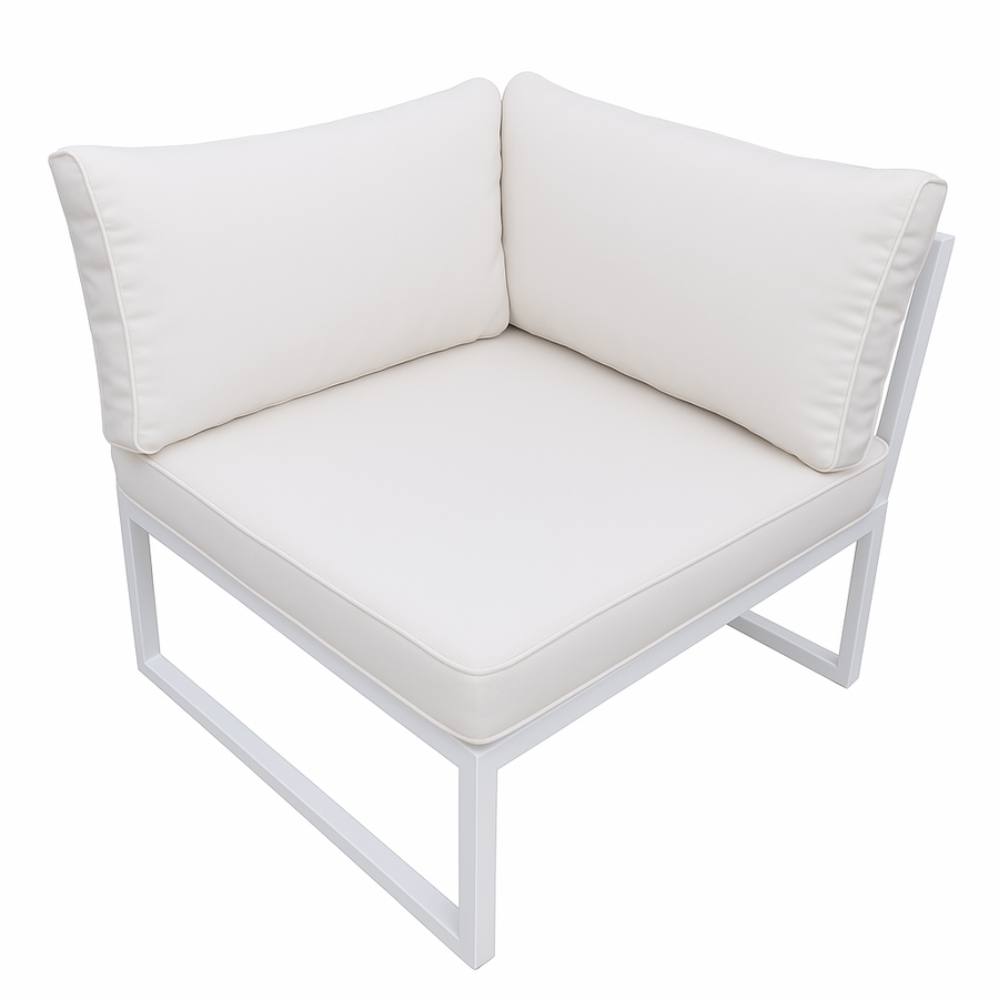 Hörnsoffa för utomhusbruk 75 x 75 cm – 10 cm stoppning, aluminiumram, vit/ljusbeige