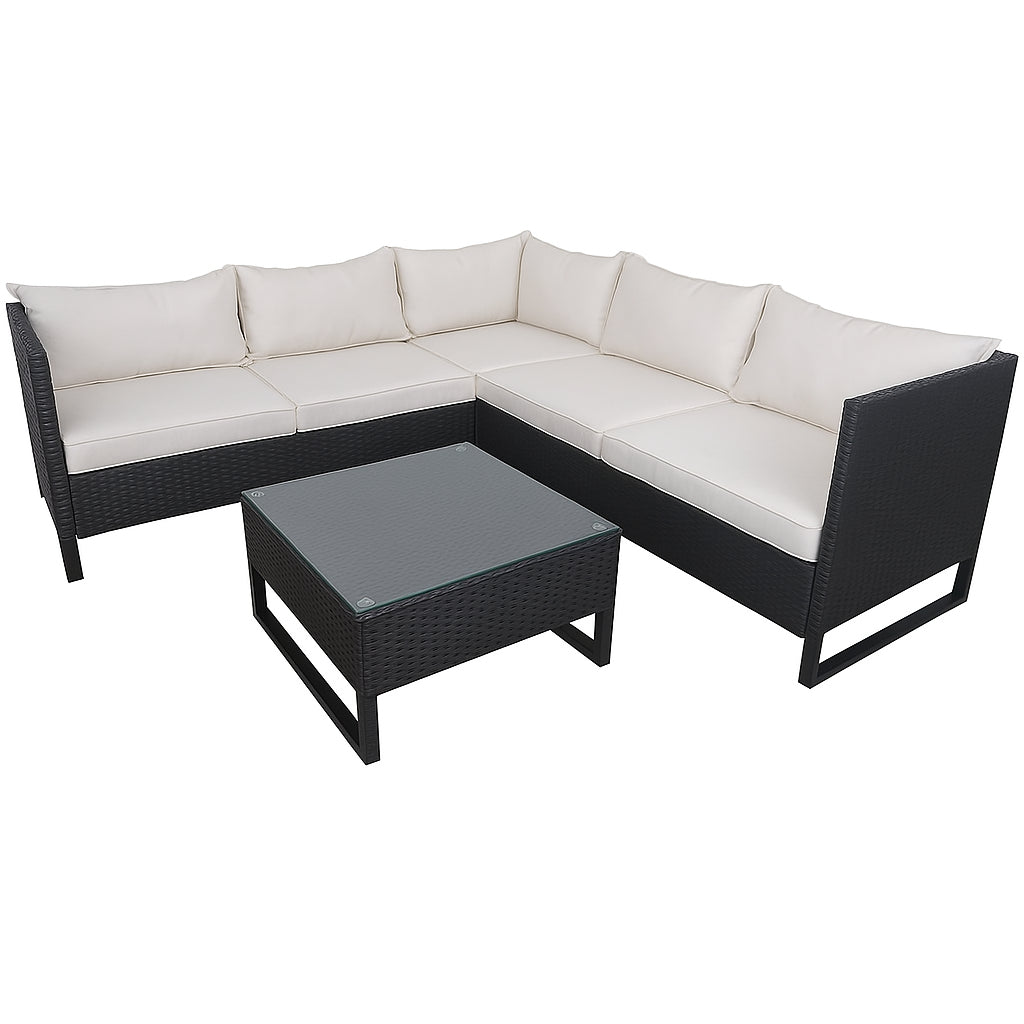 POHJOLA GARDEN Polyrottinki Kulmasohvaryhmä ja Puutarhapöytä, Musta/Beige, Heini