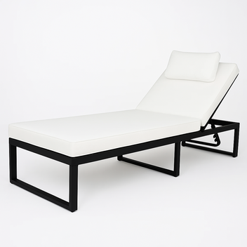 Solstol 200 cm – justerbart ryggstöd, 10 cm stoppning, stålram, svart/beige