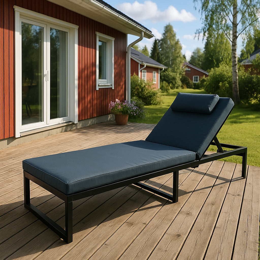 POHJOLA GARDEN Aurinkotuoli Säädettävällä Selkänojalla 200 cm, Musta/harmaa, ILONA