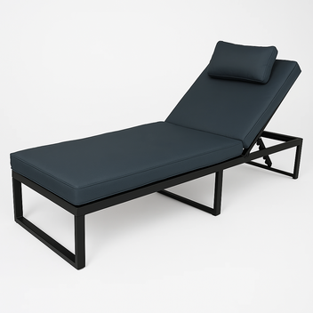 Solstol 200 cm – justerbart ryggstöd, 10 cm stoppning, stålram, svart/grå
