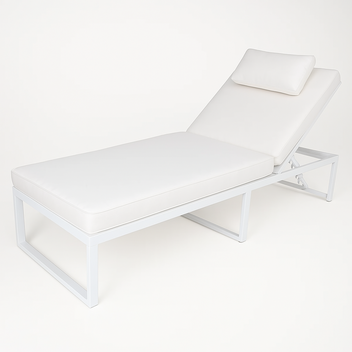 Solstol 200 cm – justerbart ryggstöd, 10 cm stoppning, stålram, vit/beige