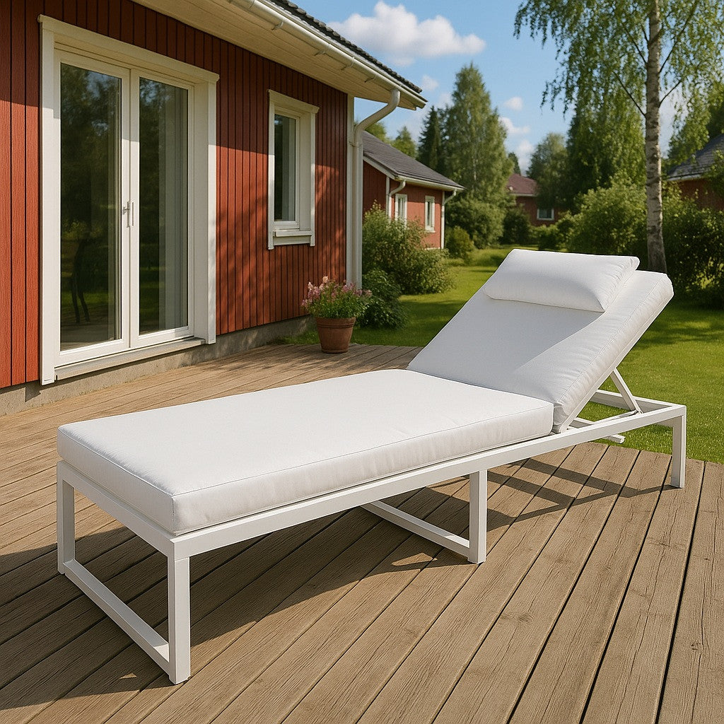 POHJOLA GARDEN Aurinkotuoli Säädettävällä Selkänojalla 200 cm, Valkoinen, ILONA