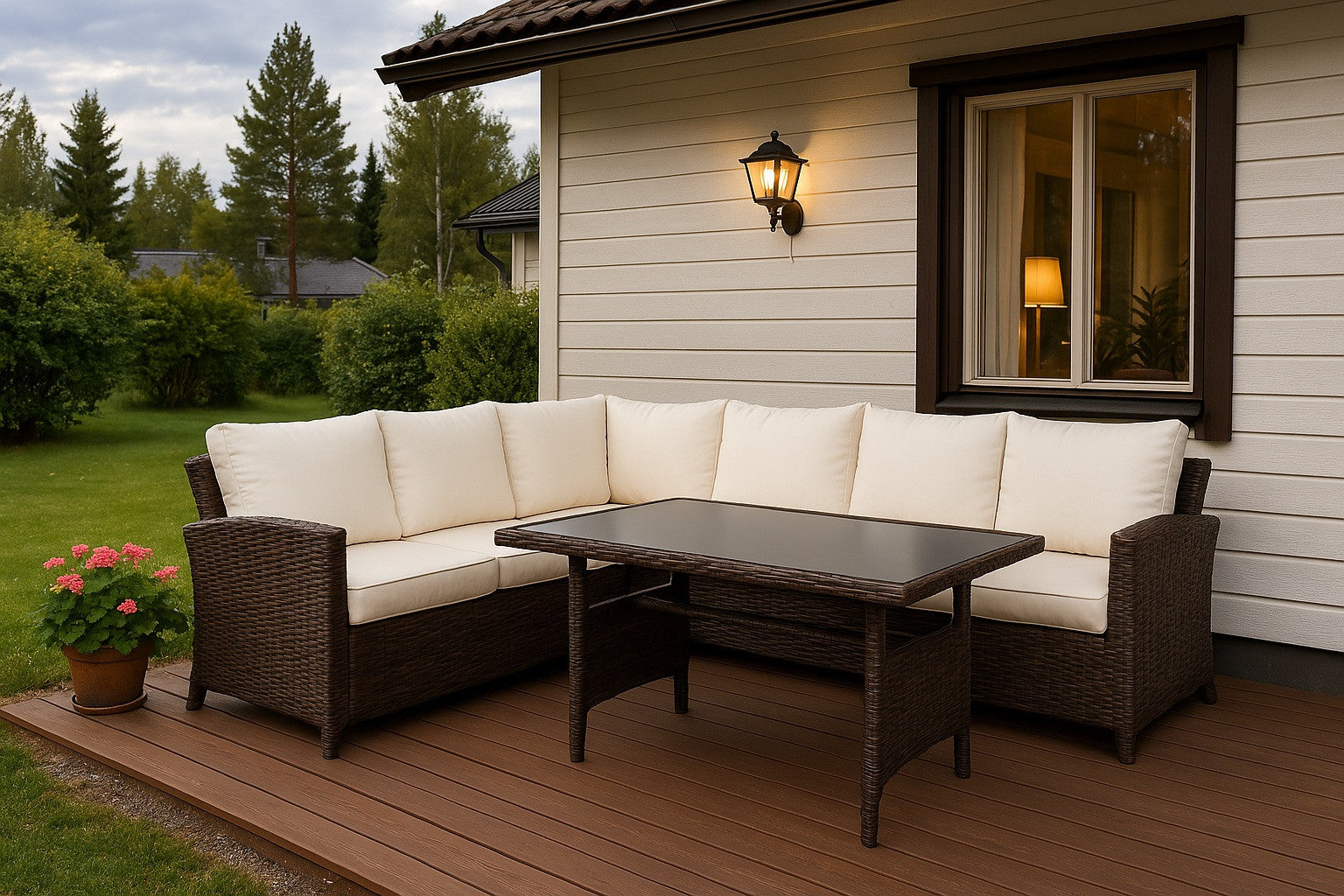 POHJOLA GARDEN Polyrottinki Ulkosohvaryhmä Pöydällä AAVA, Ruskea / beige