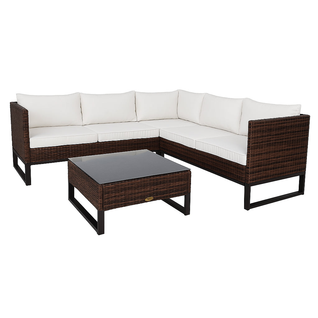 POHJOLA GARDEN Polyrottinki Kulmasohvaryhmä ja Puutarhapöytä, Ruskea/Beige, Heini