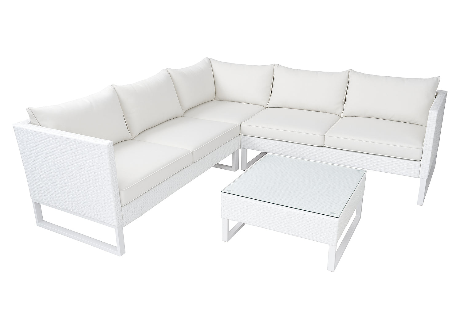 POHJOLA GARDEN Polyrottinki Kulmasohvaryhmä ja Puutarhapöytä, Valkoinen/Beige, Heini