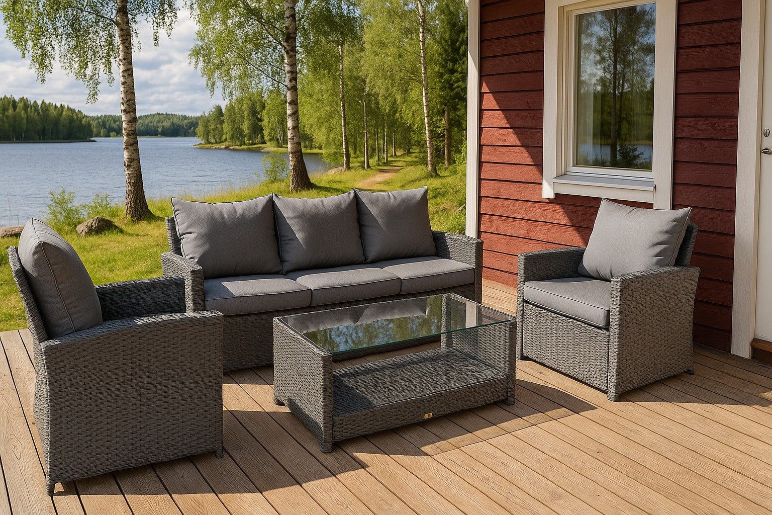 POHJOLA GARDEN Polyrottinki Sohvaryhmä 4-osainen, Musta/harmaa, MATLEENA