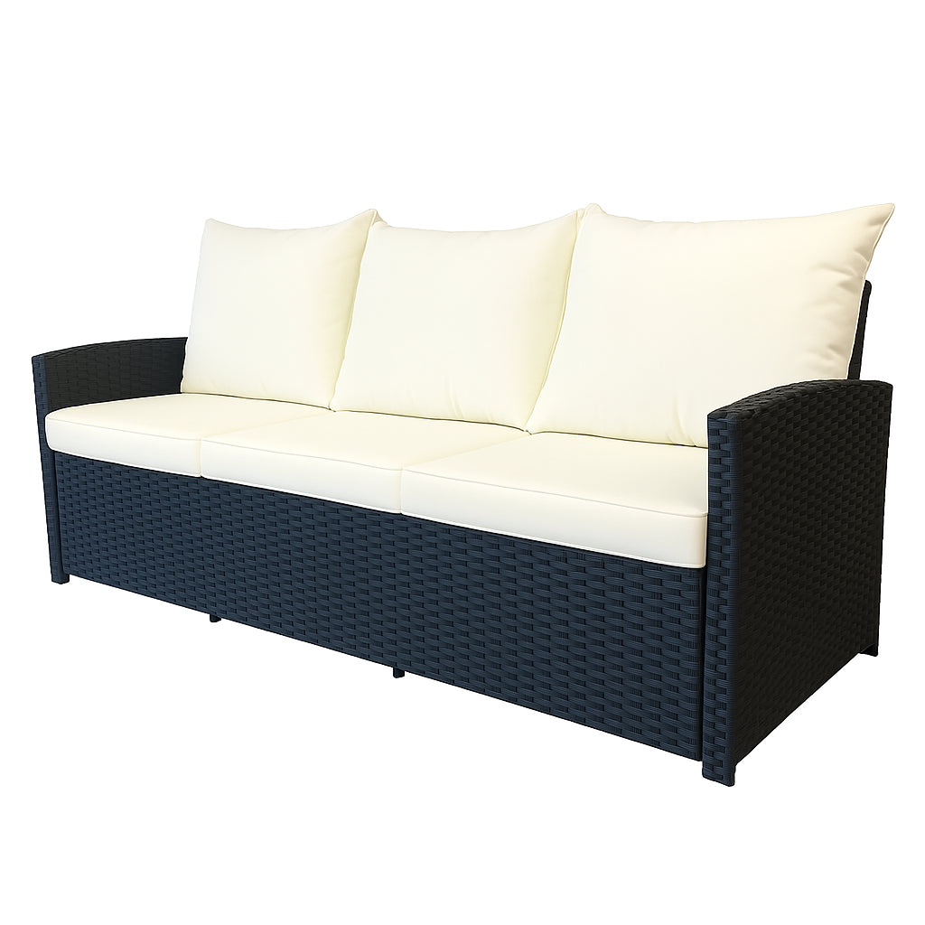 POHJOLA GARDEN Polyrottinki Ulkosohva 3-istuttava, musta/beige, 175x60x74, Emma