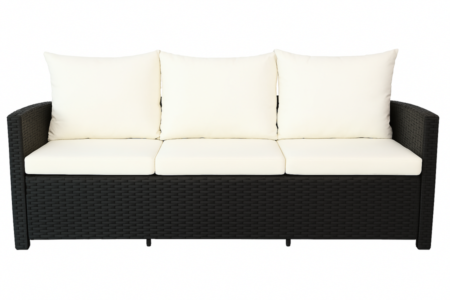 3-sitsig utomhussoffa 175 x 60 x 74 cm EMMA – polyrotting, stålram, svart/beige