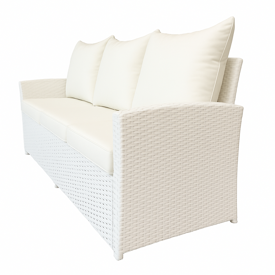 3-sitsig utomhussoffa 175 x 60 x 74 cm – polyrotting, vit/beige