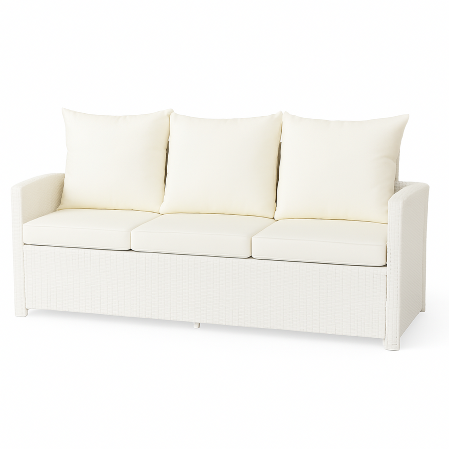 3-sitsig utomhussoffa 175 x 60 x 74 cm – polyrotting, vit/beige